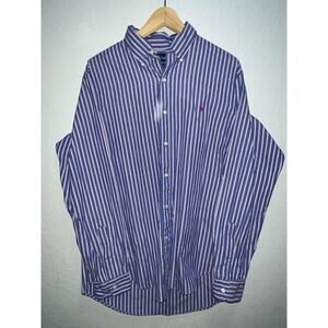 Ralph Lauren Shirt Mens Large Blue Stripe Cotton Button Down Preppy Pony